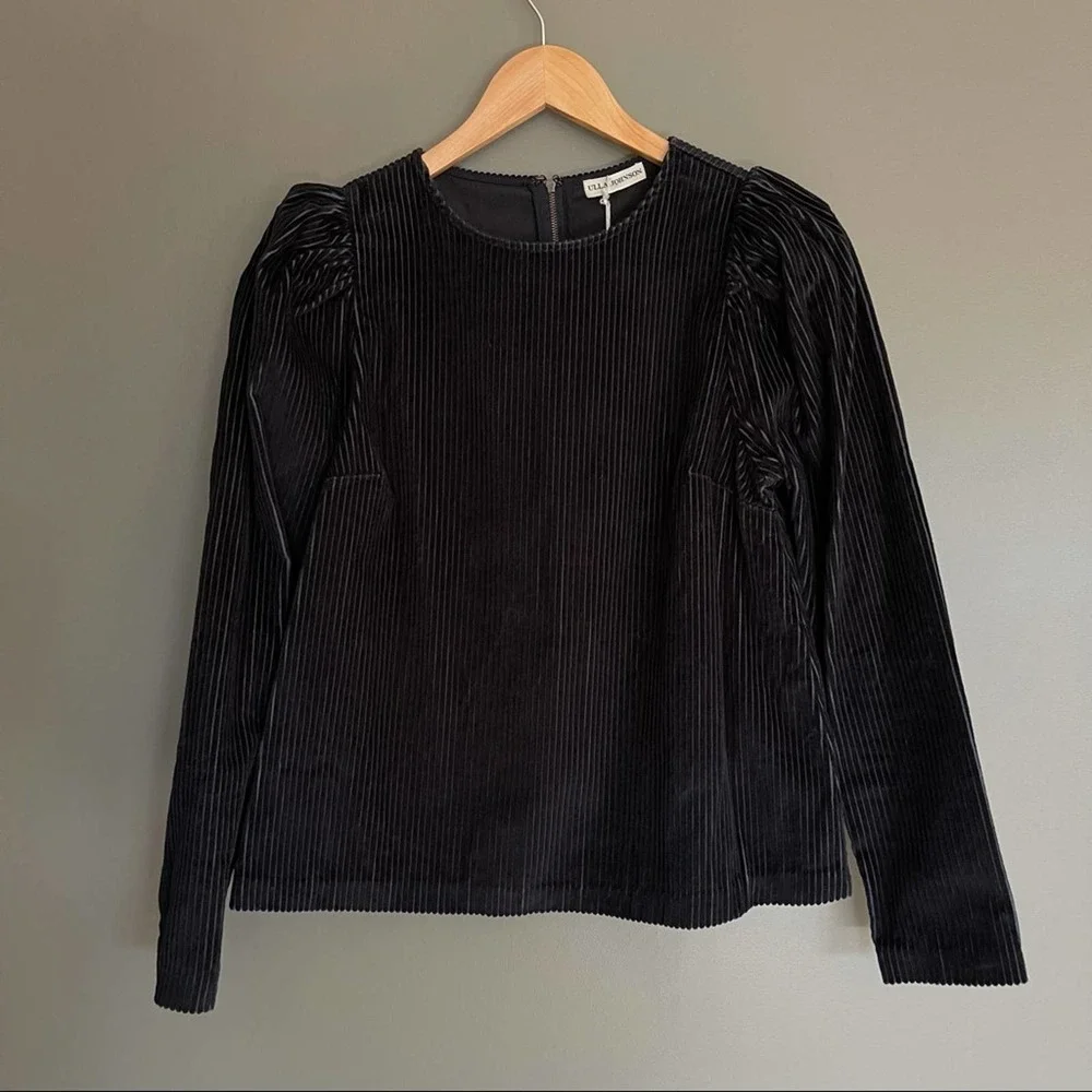NWT Ulla‎ Johnson Finn Top Round Neck Corduroy Sweater In Black Size 4
